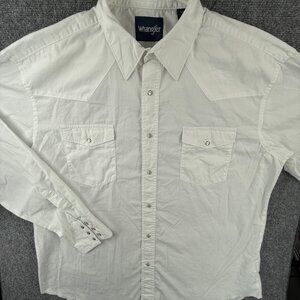 Wrangler XL Men Long Sleeve Pearl Snap Up Shirt Western White Cotton Blend Adult
